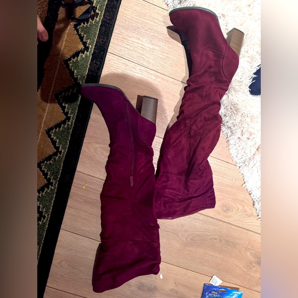 Burgandy over the knee suede boots beautiful color